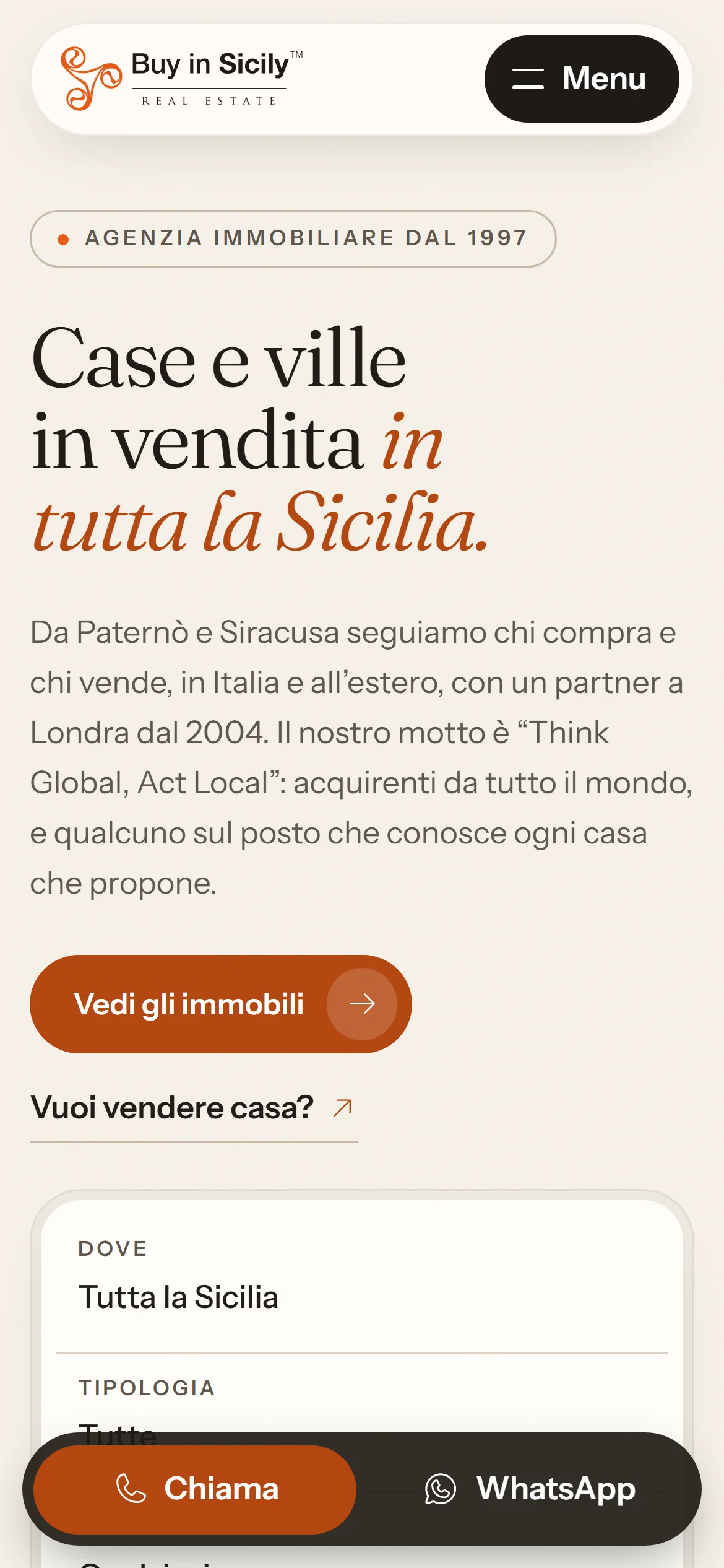 Buy in Sicily: versione da telefono