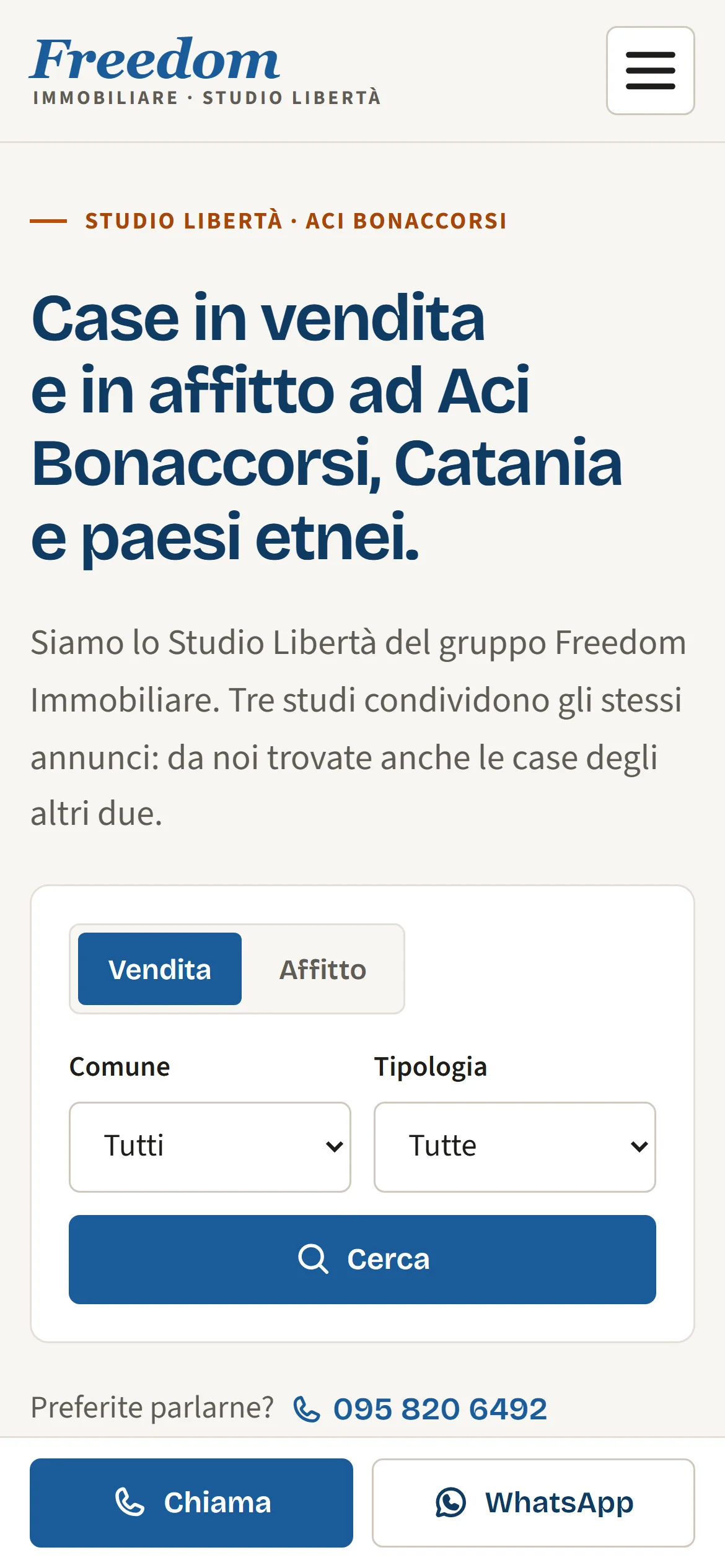 Freedom Immobiliare: versione da telefono